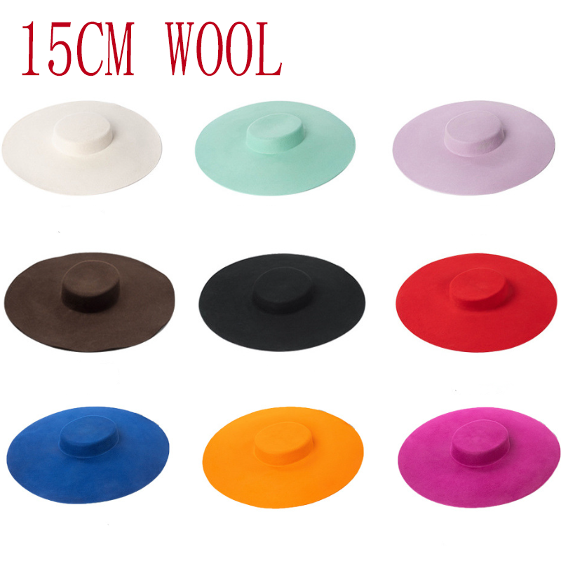 Fedora Hat Wool - 15cm 울 밀짚 넓은 챙 평평한
