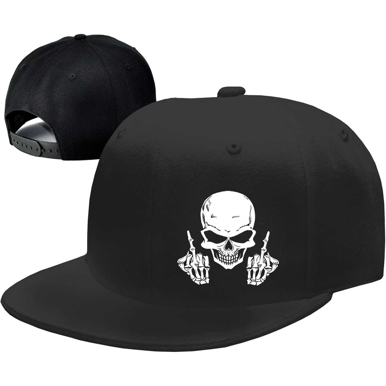 Snapback Hat Flat - 남성용 해골 중지 손가락 스냅백 모자,