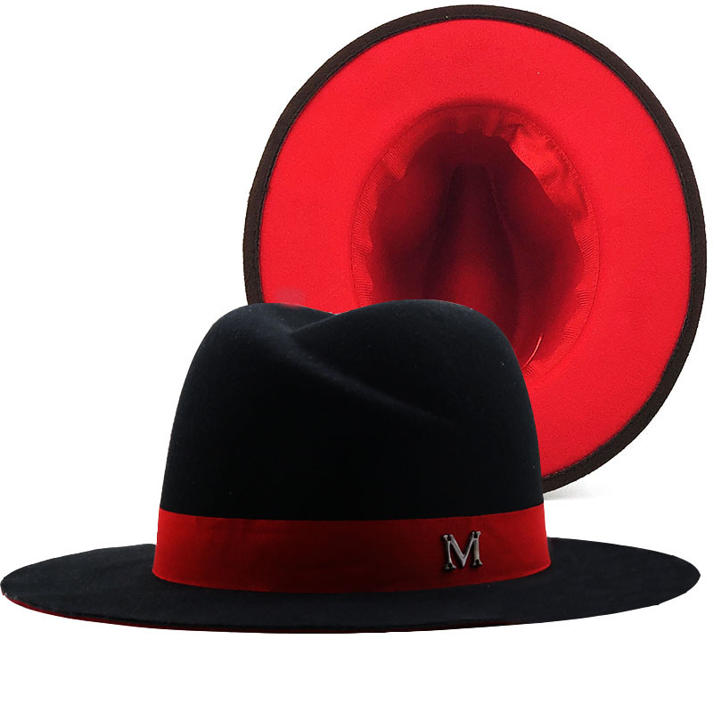 새로운 외부 블랙 내부 레드 울 펠트 재즈 페도라 모자 - Fedora Hat Wool 리뷰 및 가격