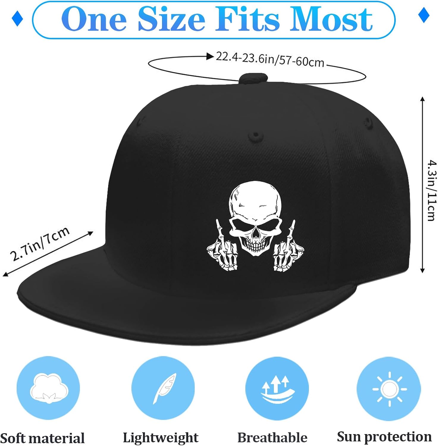 남성용 해골 중지 손가락 스냅백 모자, 남성용 플랫 빌 - Snapback Hat Flat 리뷰 및 가격
