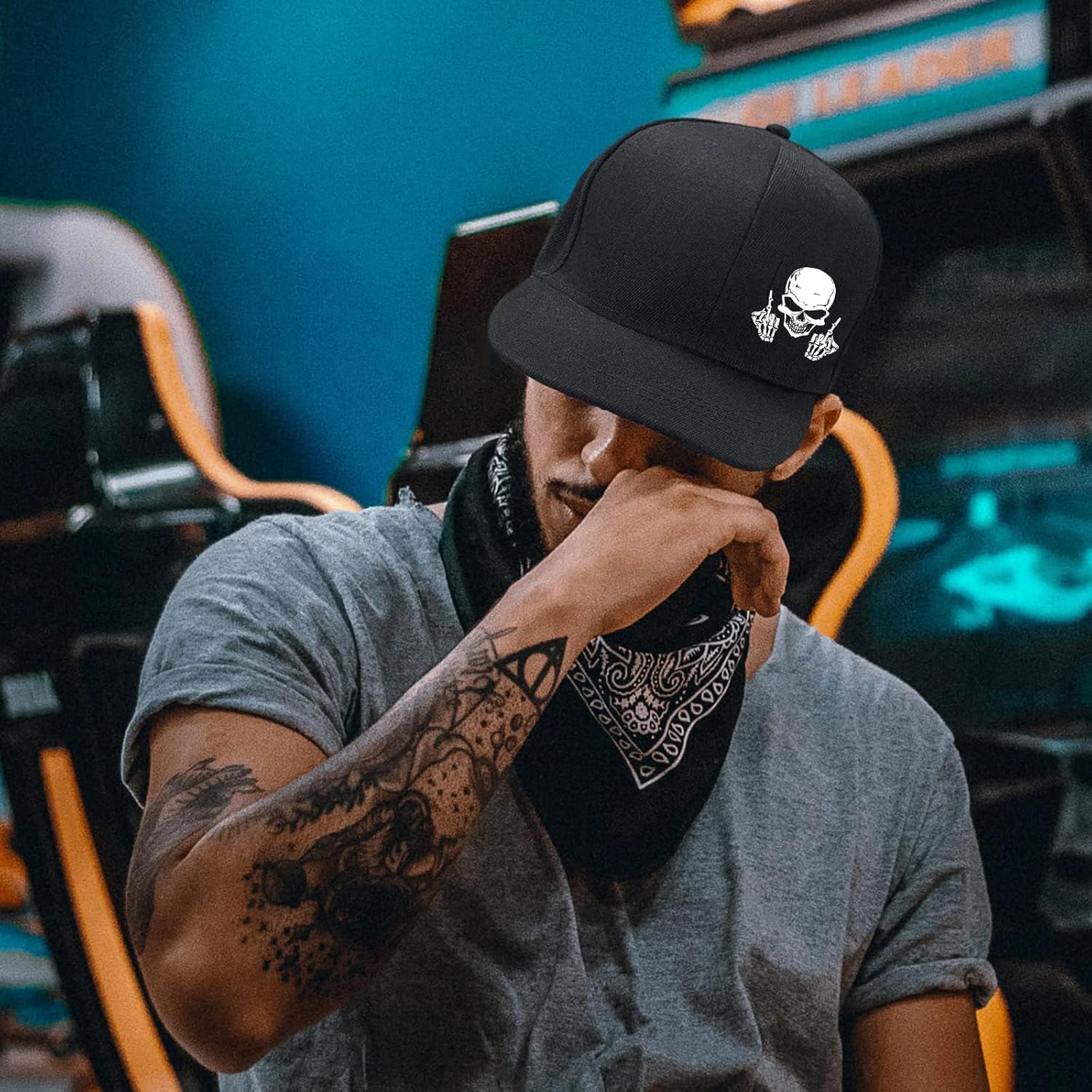 남성용 해골 중지 손가락 스냅백 모자, 남성용 플랫 빌 - Snapback Hat Flat 리뷰 및 가격